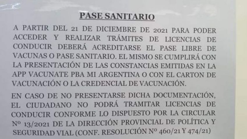 Tandil: Desde el martes 21 se deberá presentar el Pase Sanitario para renovar el carnet de conducir